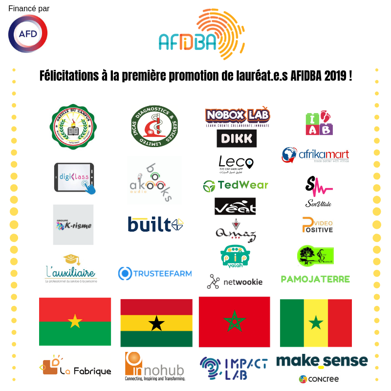 AFIDBA_'s tweet photo. 🎉 [#AFIDBA2019 - #Lauréats] Quelle joie de vous présenter les lauréat.e.s de la première promotion #AFIDBA2019  😍! C'est une sélection de 22 #startup #africaines qui ont su démontrer de la pertinence digitale et inclusive de leur projet. Bienvenue à tous dans l'aventure #AFIDBA https://t.co/7Rsym7c3pS
