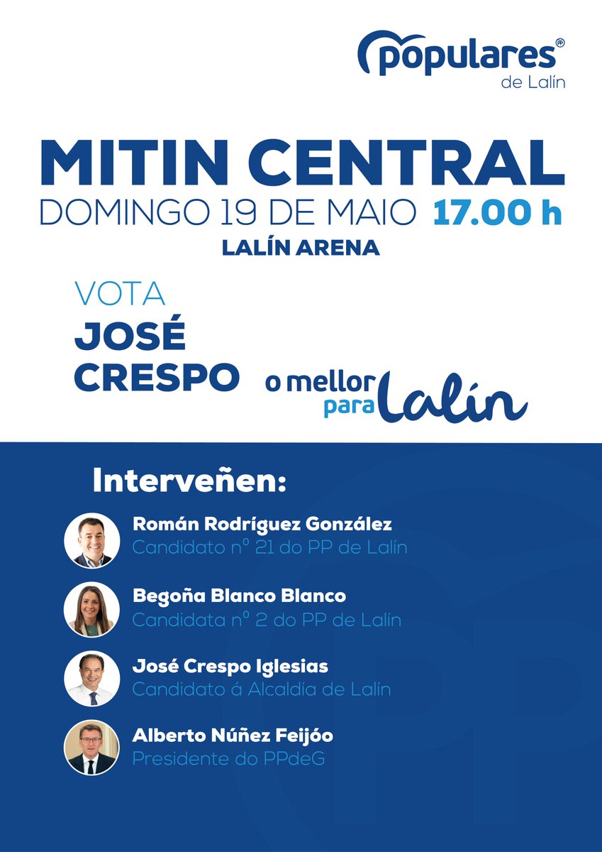 Este domingo, ás 17.00 horas no Lalín Arena, mitin central do PP de Lalín. Quedas convidado/a. #omellorparaLalín