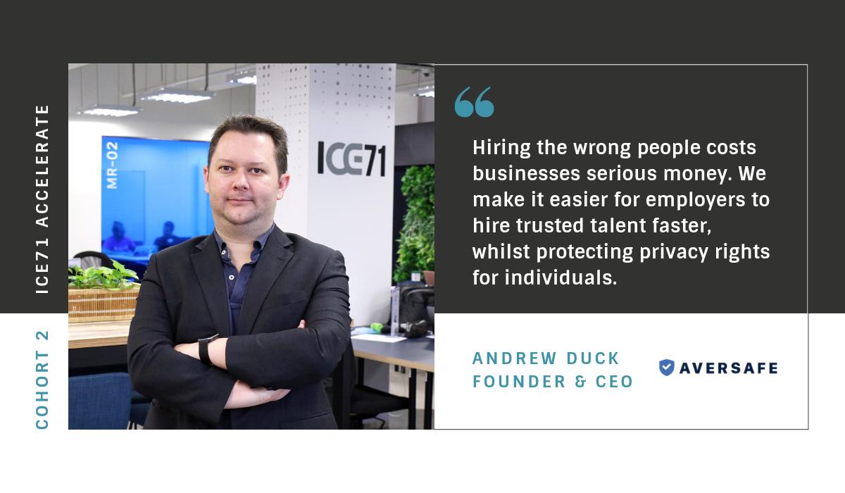 ICE71_'s tweet photo. #ICE71Accelerate Startup Feature: From @andrewduck's experience, 35-40% of job seekers lie or misrepresent their backgrounds. This led him to start @AversafeHQ — a credential issuance and verification network to provide a first-line-of-defence against credential fraud. #aversafe https://t.co/kJ0BdfnRXt