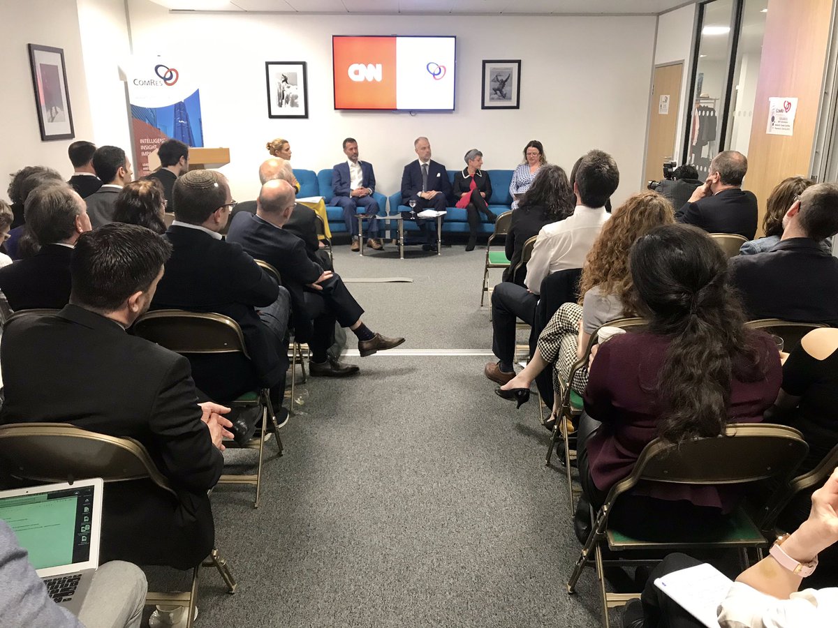 Hungary_in_UK's tweet photo. Ambassador Kristóf Szalay-Bobrovniczky on the panel discussing the CNN/ComRes report on anti-Semitic attitudes in Europe calling attention to the efforts of the HU govt to fight anti-Semitisms, to support Holocaust education and the Jewish community. #shadowovereurope https://t.co/uqShCokFY6