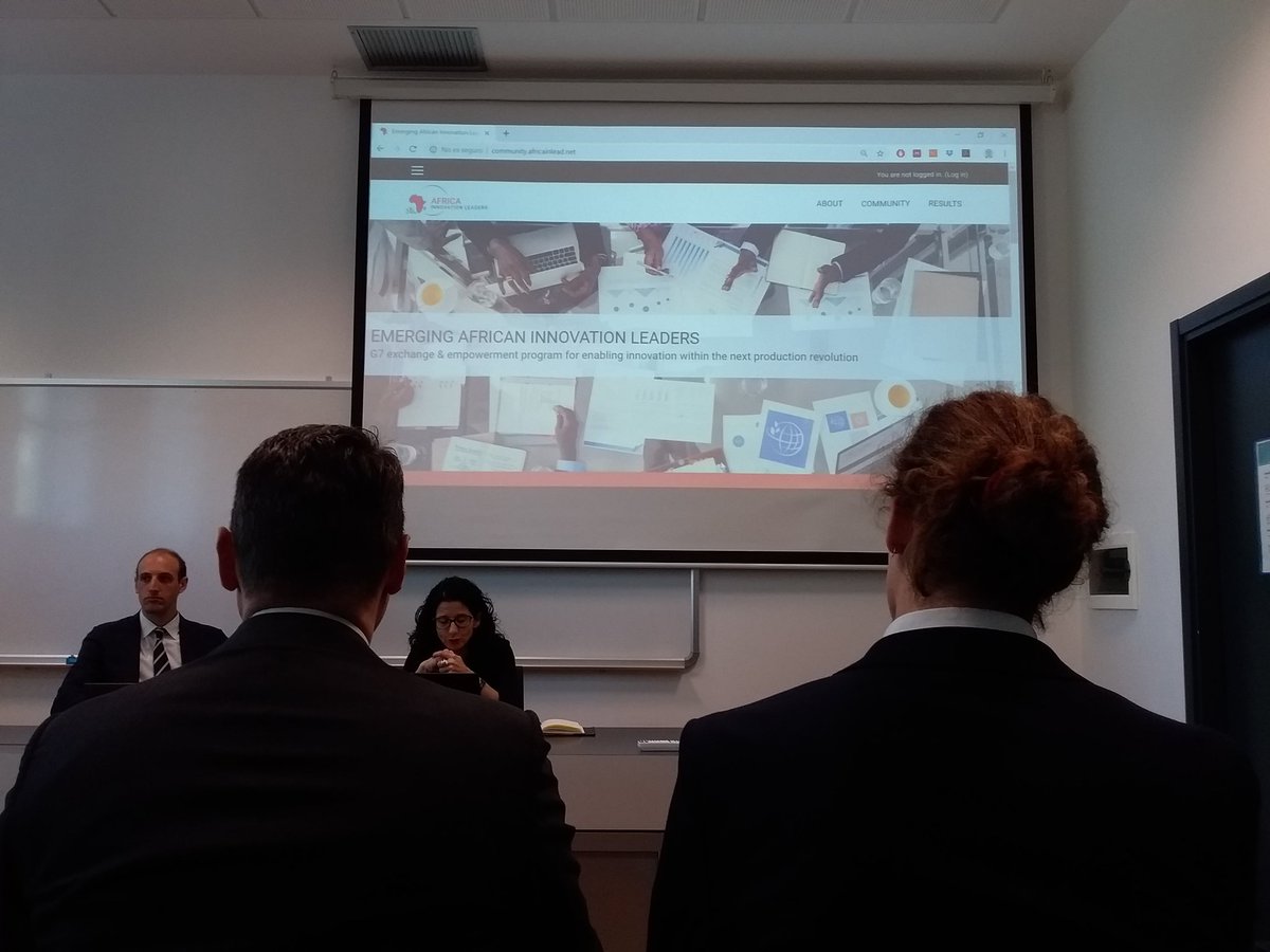 swemyada's tweet photo. .@EmyColomboPOLI giving the opening address during the graduation ceremony of the #EmergingAfricanInnovationLeaders - G7 Exchange & Empowerment Program for enabling Innovation within the #NextProductionRevolution.
#Africa
#NPR
.@AfricaInLead
.@Pierlulu1
.@segalink
.@julietkego https://t.co/i9iifEi7gH