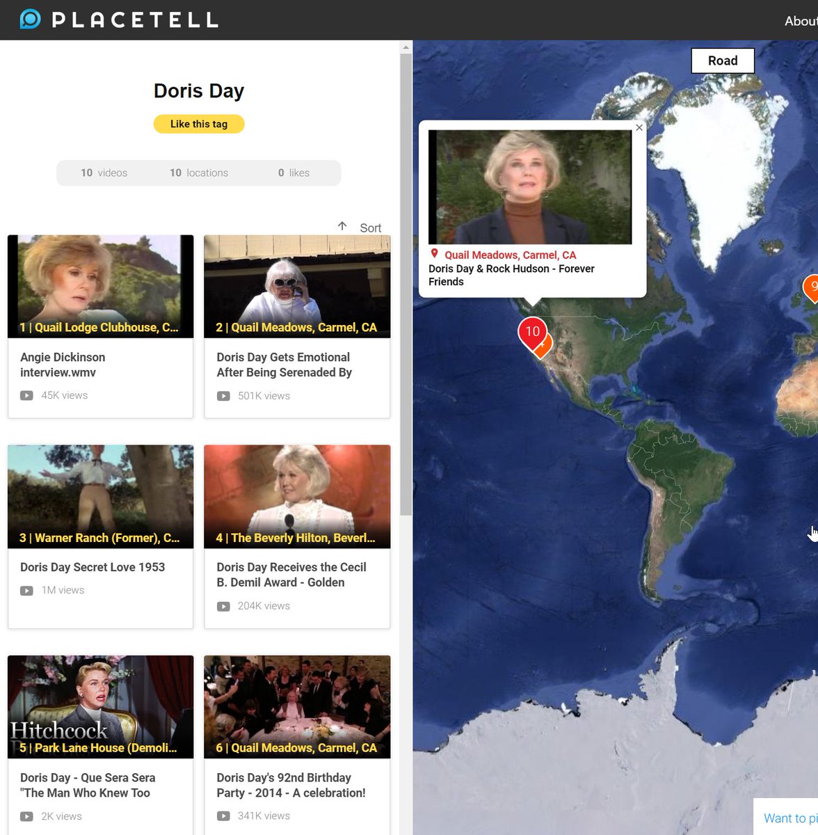 place_tell's tweet photo. RIP 🕯️ Doris Day Video World Map on PlaceTell:
Check the interactive map here to re-experience her legendary life:
https://t.co/9daXupMMb6
--------------------------------------------------------------
#DorisDayRIP  #Doris_Day   #DorisDayAnimalFoundation  #QueSeraSera https://t.co/0UClHtaiVf