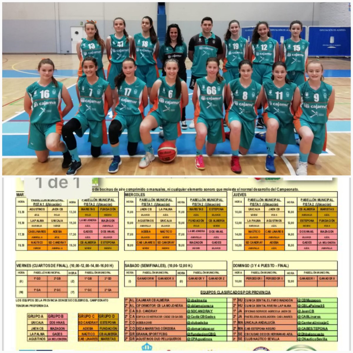 cbalmeria's tweet photo. 🏀🏆Nuestro equipo Infantil Femenino Verde @cbalmeria @Cajamar comienza hoy su andadura en el #CADEBA2019 que se celebra en La Línea -Cádiz.
Encuadrado en el Grupo D junto a
@FundacionCBG
@CABESTEPONA
@cbmaristascor 🏀🏆
!!MUCHA SUERTE CHICAS!!
#crecemoscompitiendojuntas https://t.co/DRcKuld8oS