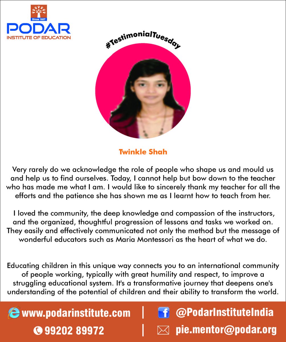 PodarInstituteE's tweet photo. #PodarInstituteofEducation #TuesdayTestimonial https://t.co/xVP17iNy7l