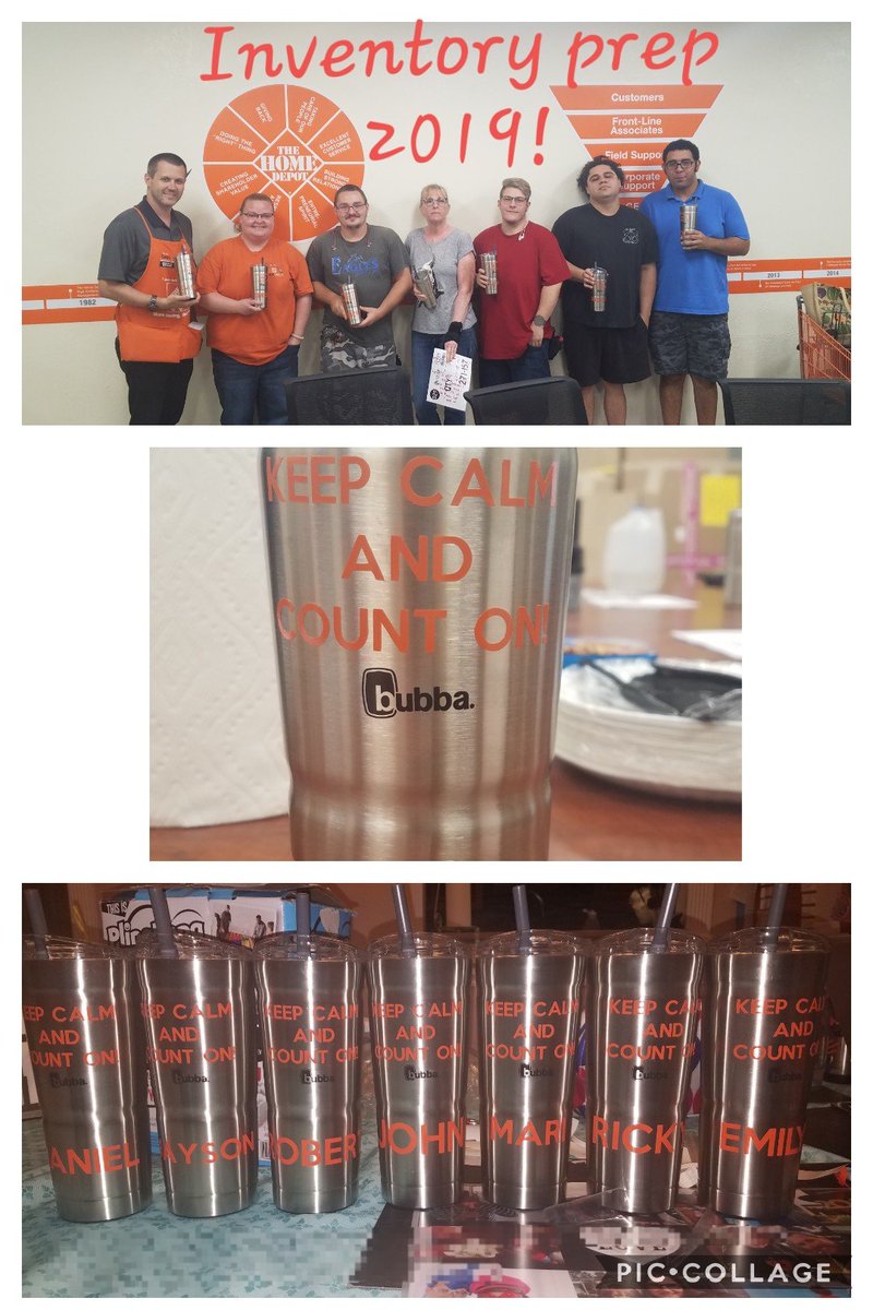 Marriott0257's tweet photo. Inventory Prep team 2019!! #thd288 #letsdothis surprised the team with awesome bubba cups with with a cool #keepcalmandcounton moto, me and @Themissusj put on them using our @OfficialCricut looking forward to the next 3 weeks of prep with you all!! @Sdkriston @garydemarinis https://t.co/MOXjItMjqd