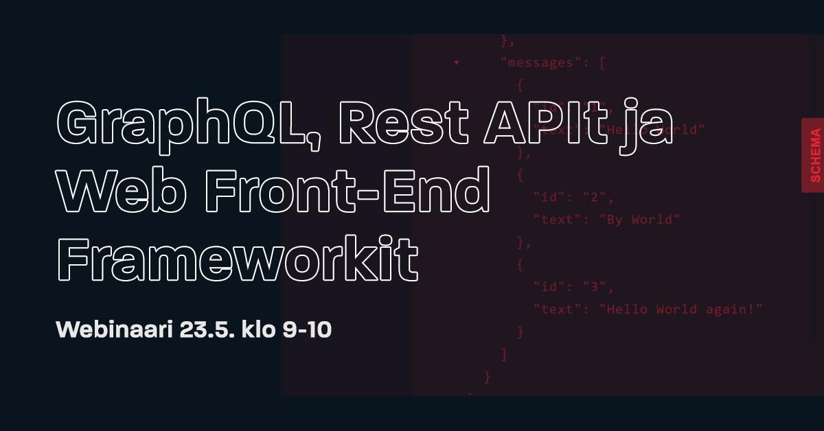 Sovelto's tweet image. Mitä kuuluu web-kehitykselle vuonna 2019?

Ilmoittaudu mukaan maksuttomaan webinaariin: sovelto.fi/web-front-end-…

#GraphQL #RestAPI  #WebFrontEnd #Framework #webdeveloper #koulutus #webinaari