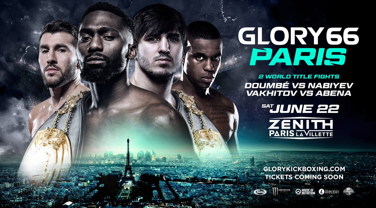 BREAKING: Cedric Doumbe defends his welterweight title against Alim Nabiyev at #GLORY66 PARIS! Light heavyweight champion Artem Vakhitov goes for his fifth title defense against Donegi Abena in the co-main event.