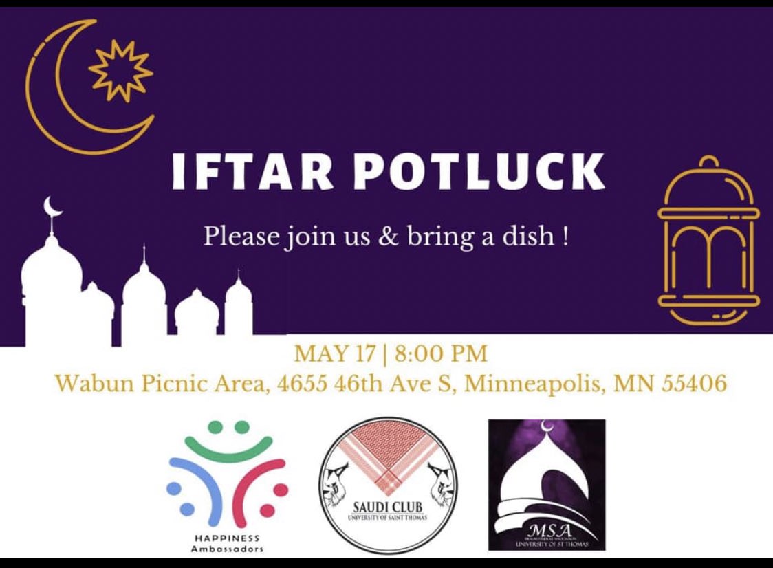 هذي المرة حابين نمد سفرة رمضان 🍽🌙 نجلس جلسة أهل في اجواء مينيسوتا الجميلة🌤 و أكيد نجرب طبخك بما انه شهر الصيام👨🏻‍🍳👩🏻‍🍳.. 

ندعوكم لتناول وجبة الافطار يوم الجمعة الموافق ١٧ مايو 🗓 بتمام الساعة ٨ مساءاً ، و حتكون في اشهر الاماكن السياحية في ولايتنا 😍🇺🇸🌲