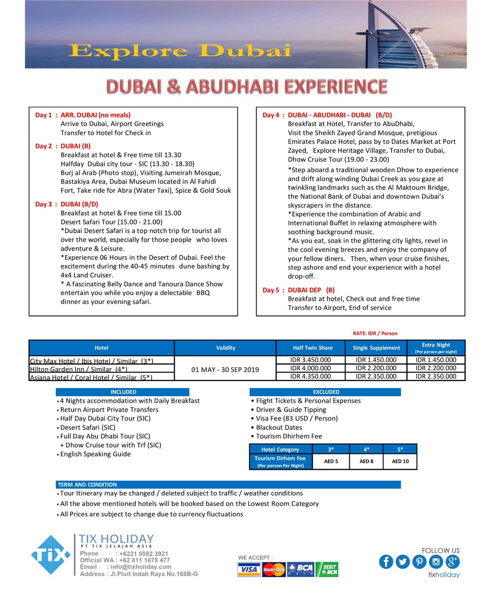 tixholiday's tweet photo. 5D4N DUBAI ABU DHABI SIC TOUR
Tour+Hotel+Meals+Guide : Rp.3.450.000 Nett
(021) 8082.3921 / WA 0811.1878.477 (text only)

#pakettourdubai2019 #tourlebaran2019murah #turkedubai2019 #tourdubaimurah #tourdubaiabudhabi #touridulfitri2019 #tixholiday https://t.co/YBGv9EnTkf