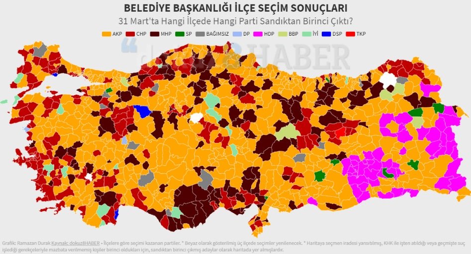 dokuz8haber on twitter ilce ilce 31 mart belediye baskanligi secimleri sandik sonuc haritasi karsinizda turkiye de tekrar secim yapilacak uc ilce disinda tum ilceleri kapsayan belediye baskanligi secimleri ilceler haritasini yayinliyoruz haritanin