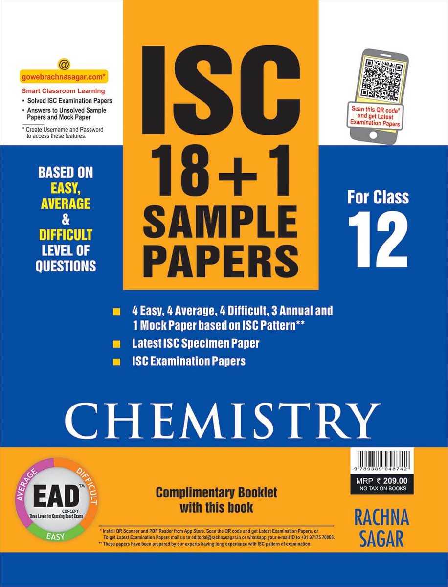 rachnasagargrp's tweet image. ISC (18+1) Sample Papers for Class 12th  Mathematics, Physics &amp;amp; Chemistry
-Based on Easy,Average and Difficult (EAD) Level of Questions,
-Latest ISC Specimen paper and
-ISC Examination Papers 
#ISCBoard
#SamplePapers