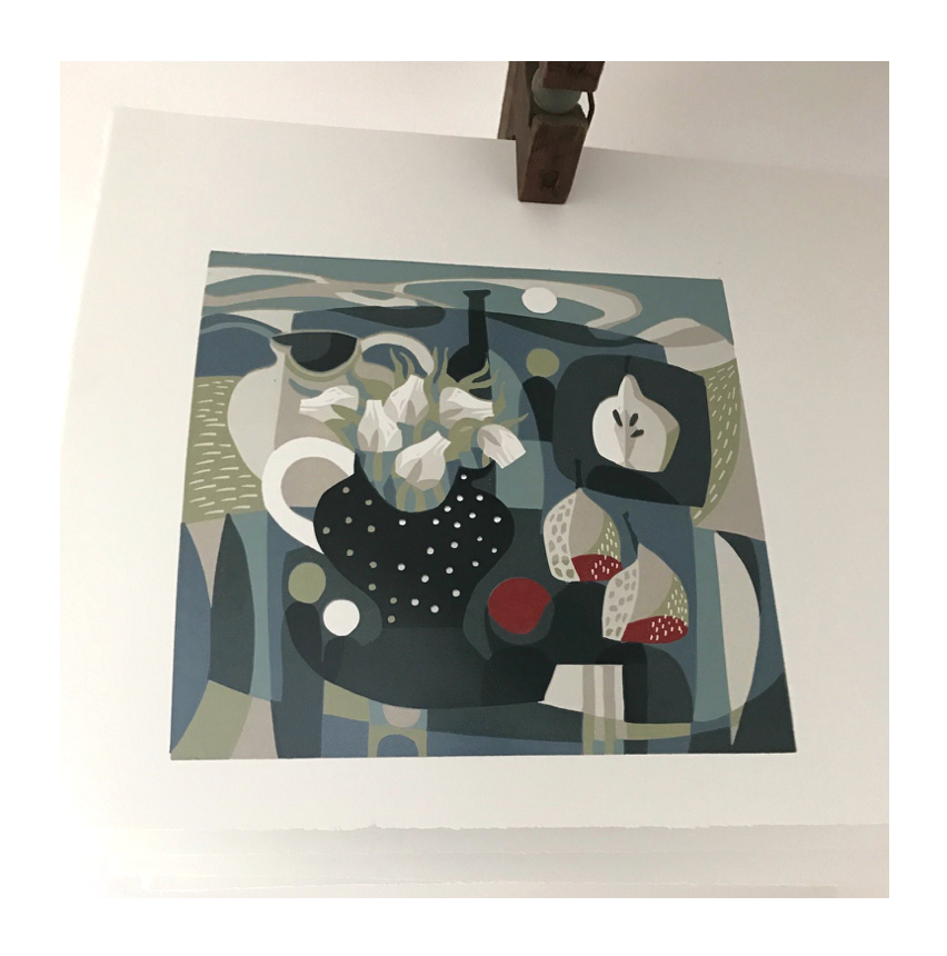 Perfect drying day #tulips #blue #sky #linocut #printmaking