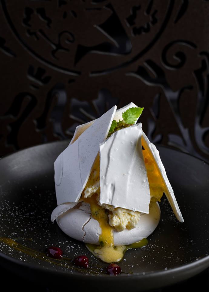 Introducing... Baked meringue with passionfruit, passionfruit curd,
passionfruit sorbet &amp; vanilla mascarpone foam. Yum!