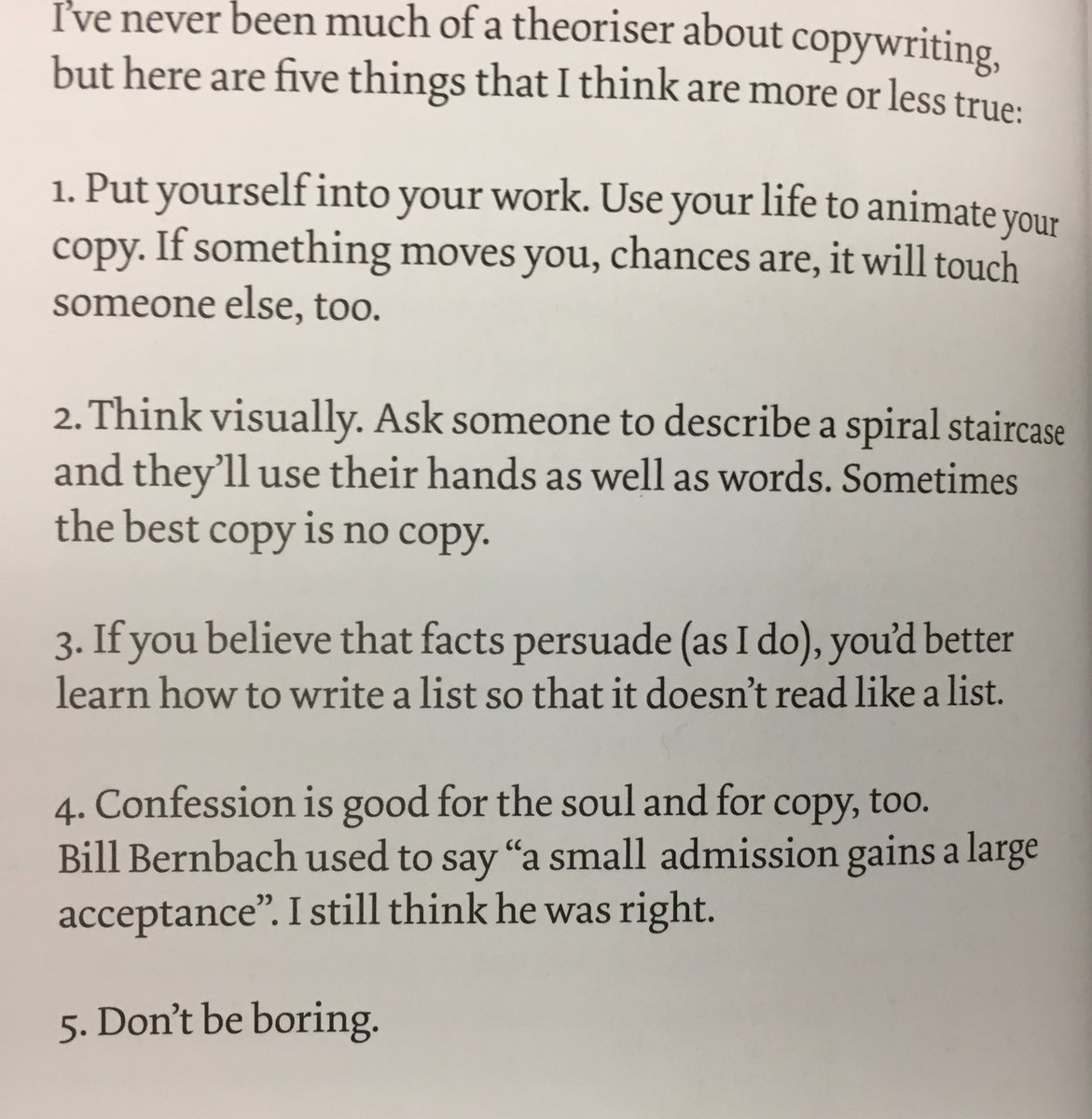 David Abbott: 'If you believe that facts persuade (as I do), you’d better learn how to write a list so that it doesn’t read like a list'

Abbott on five things that he thinks are more or less true (not rules or laws!) about copywriting 

In excellent The Copy Book