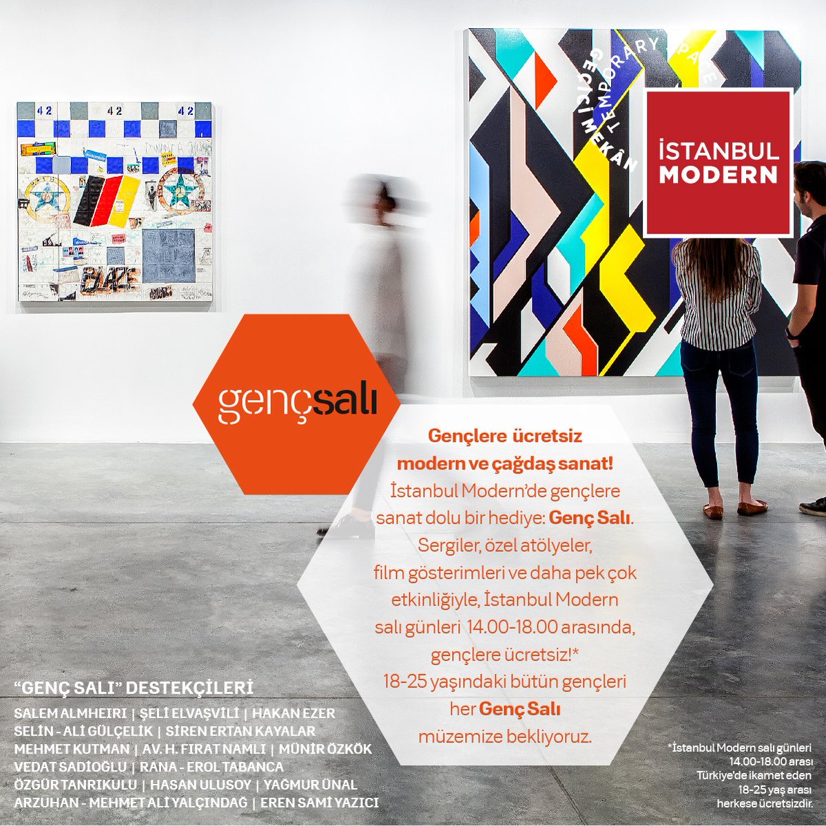 Bugün #GençSalı! İstanbul Modern salı günleri, 18-25 yaş arası gençlere 14.00 - 18.00 saatleri arasında ücretsiz! #sanatherkeseiyigelir