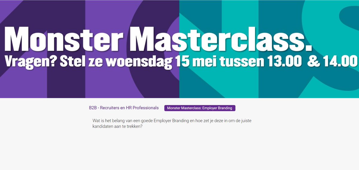 Maarten Nelles en Anneke Vansteenkiste vertellen straks in ons webinar om 13.00 uur hoe je via employer branding de beste kandidaten vindt. Luister hier mee:  hiring.monsterboard.nl/personeel-werv…  #webinarwednesday #monstermasterclass #recruitingexperts #monsterboard #monsterboardwebinar