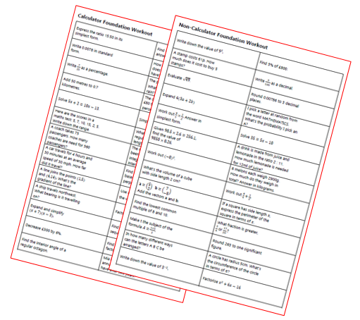 I made a couple of quick Foundation revision workouts (one calculator and one non-calculator). These are 'print budget friendly' - one side of A4 each.

tes.com/teaching-resou…  

#mathschat #teammaths