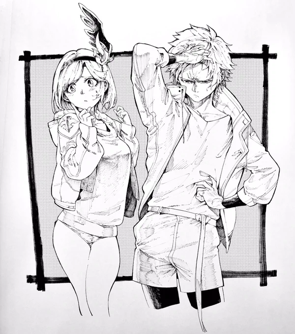 少し困っているグランとジータで作画練習 