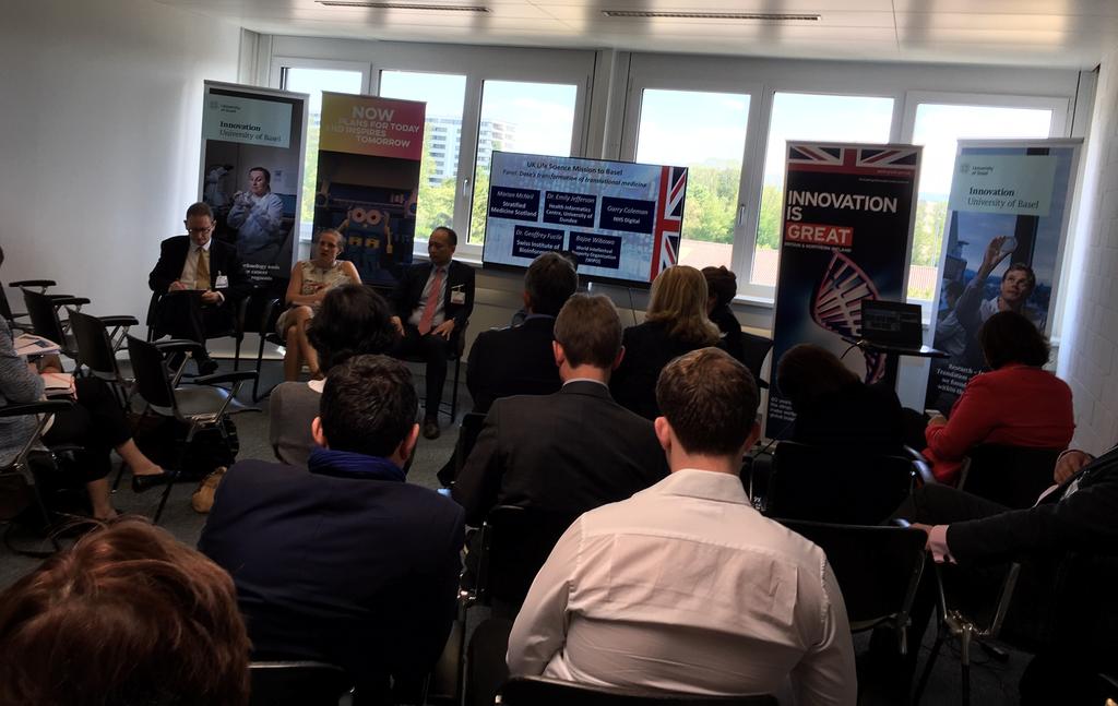 fiosgenomics's tweet photo. Greetings from Basel and the trade mission organised by @tradegovukCHE! Today’s panel discussion surrounded the changing landscape of data analysis – how the impact of the speed of change affects the way data should be collected to ensure optimal analysis #unibasel #uklifescience https://t.co/SwwdN8Qr6o