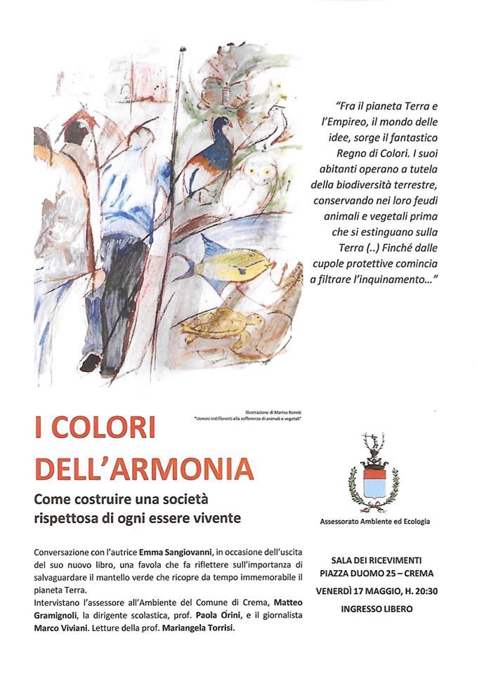 UCID_Crema's tweet photo. VENERDI' 17 MAGGIO ORE 20.30 presentazione de “I colori dell'armonia" di Emma Sangiovanni. Intervengono l'Assessore all'Ambiente del Comune di Crema, Matteo Gramignoli, la dirigente scolastica, Paola Orini, nostra socia e membro del Direttivo, e il giornalista Marco Viviani. https://t.co/KY6zdMweD7
