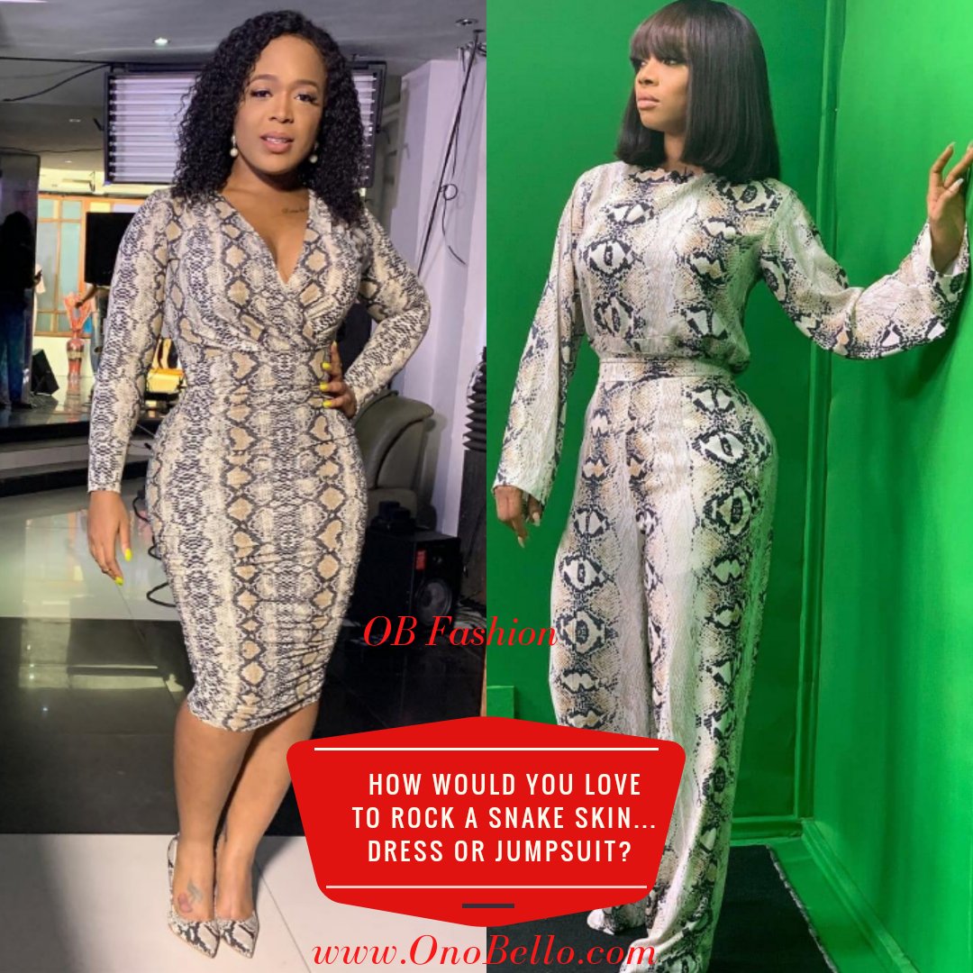 OnoBello's tweet image. Ladies! How Would Love To Rock A Snake Skin Piece Like These Phenomenal Media Personalities #MoetAbebe &amp;amp; #TokeMakinwa....
Dress or Jumpsuit?

#OnoBello #OBFashion #Style #Fashion #FashionTrends #StyleInspiration #OBCelebrities #CelebrityFashion #Celebrities #CelebrityNews