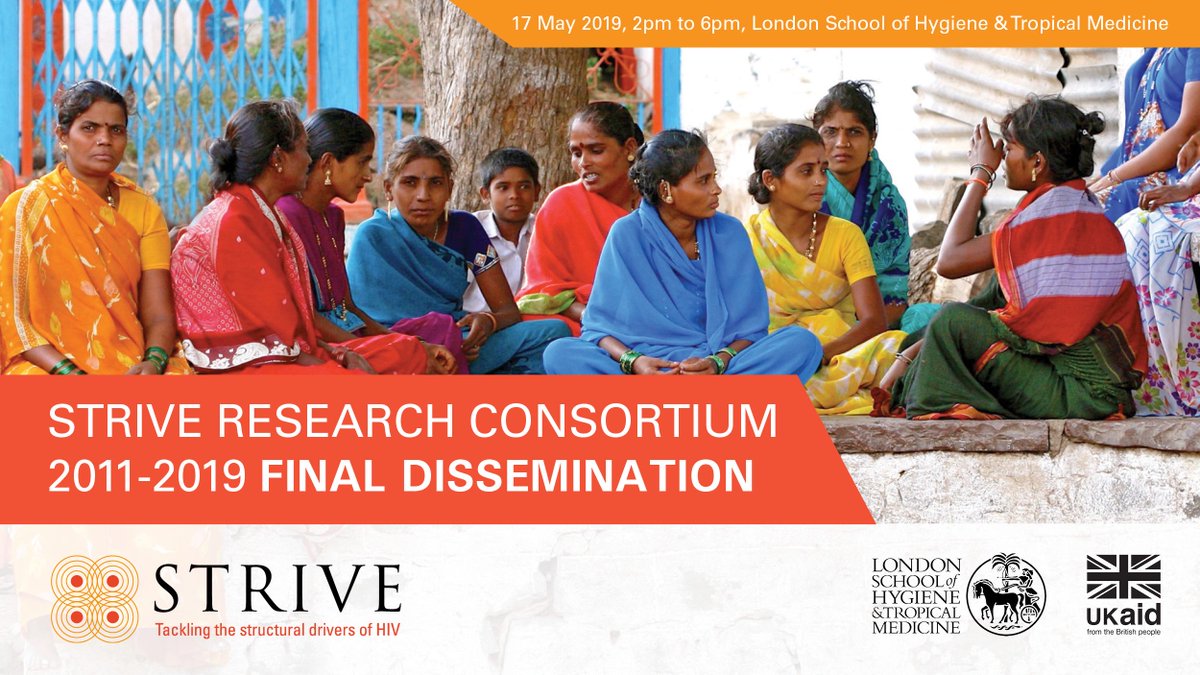 hivdrivers's tweet image. STRIVE FINAL DISSEMINATION EVENT: Bringing together 8 years of research, 5 trials in #India, #Tanzania and #SouthAfrica, and more than 100 publications on the structural drivers of #HIV. Join us on Friday 17 May at 2pm at LSHTM, London. 
Register: bit.ly/2vjzyr4