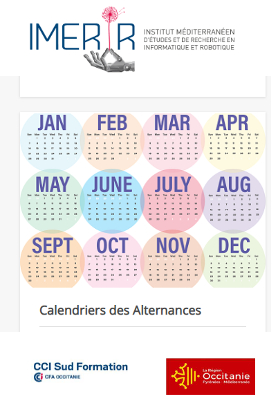 imerir's tweet photo. Les calendriers des alternances pour les formations @imerir 2019-2020 sont disponibles sur https://t.co/9iI1d96mon
@cciperpignan #SudFormation CFA Occitanie @Occitanie https://t.co/oXmP729NN5