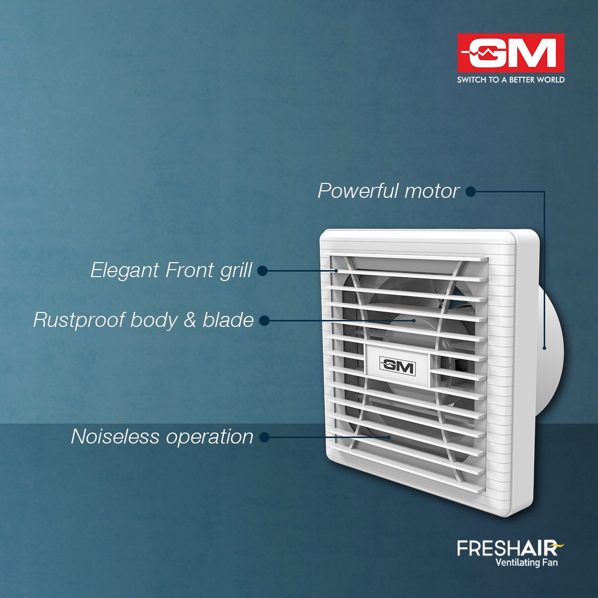 GMModular's tweet photo. Silent yet powerful, Fresh Air Ventilating Fan is specially designed to make less noise and has a high suction capacity to ensure odourless room.
#GMModular #FreshAir #VentilatingFan #HarGharKaSaathi https://t.co/PLM2LuSn3K
