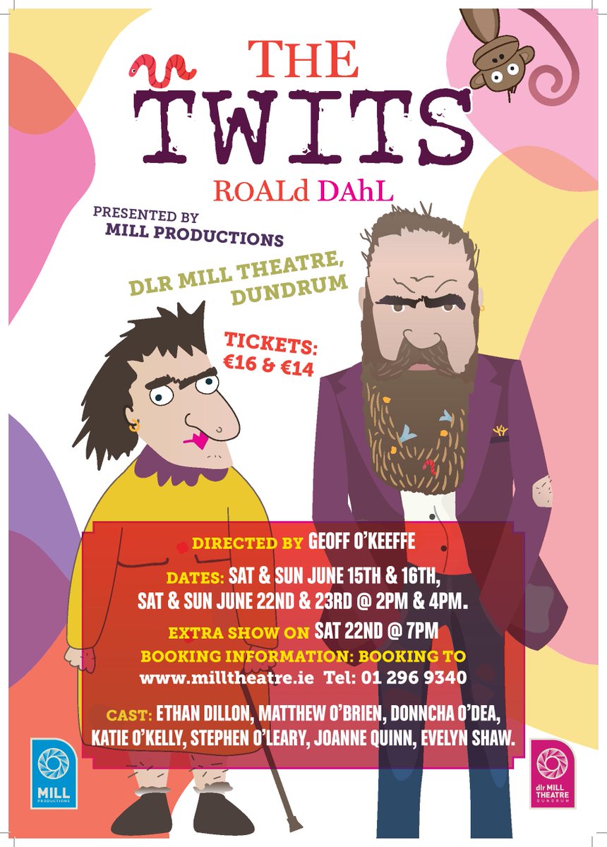 MillProducts's tweet photo. Delighted to begin to introduce the cast of #TheTwits directed by @GeoffOKeeffe1 @MillTheatre #EthanDillon as Mr Twit and @evelynshaw89 as Mrs Twit
#RoaldDahl #Irishtheatre https://t.co/X2EEuHerSn