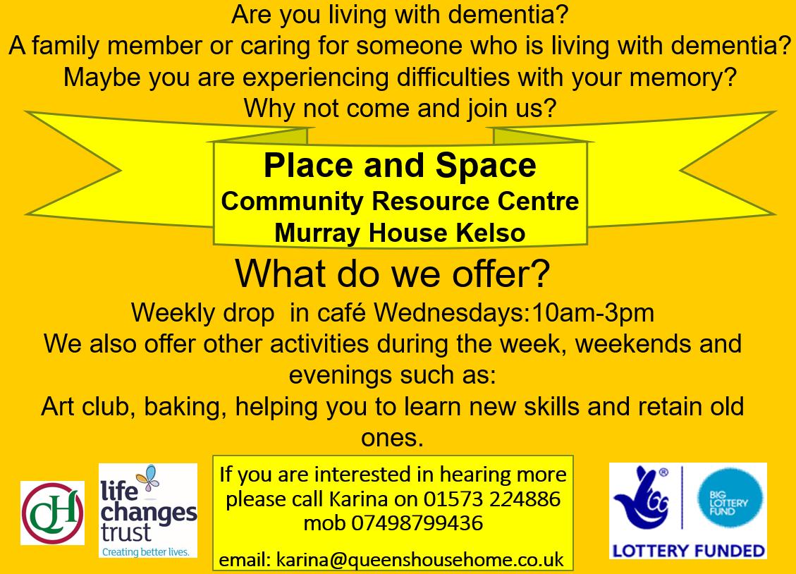 PlaceSpaceKelso's tweet photo. Dementia weekly drop in cafe.

Wednesday's 10am-3pm.

Why not pop in for a chat, meet new people...(and eat some cake!!)

We look forward to meeting you soon :)

#dementia #Alzheimers @DementiaUK @alzscot https://t.co/sVil3clbE0