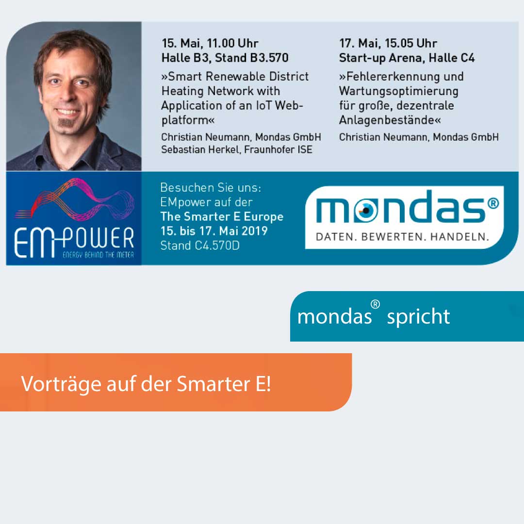 In 24 Stunden hält Christian Neumann seinen Vortrag: „Fehlererkennung und Wartungsoptimierung für große, dezentrale Anlagenbestände“

Wo? Halle B3 Stand B3.570

Vom 15.-17. Mai auf der »The Smarter E Europe« im Startup-Bereich Stand C.4570D

Bild-Quelle: © Solar Promotion GmbH