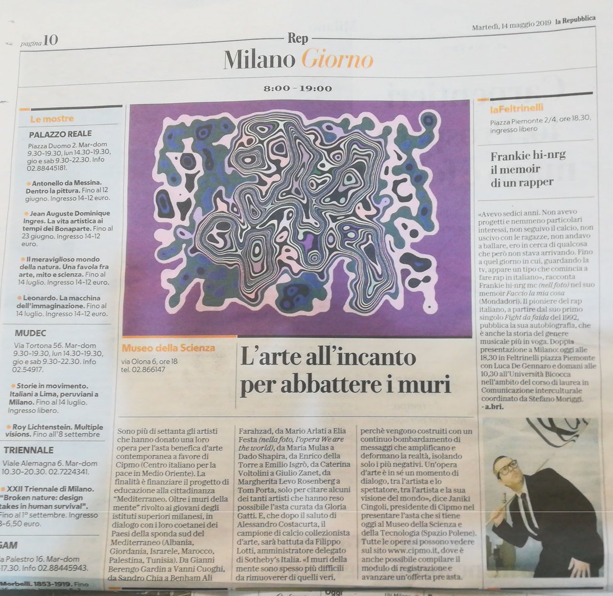oggi su <a href="/repubblica/">Repubblica</a>  l'Asta benefica CIPMO e <a href="/Sothebys/">Sotheby's</a>  di questa sera presso il <a href="/Museoscienza/">Museoscienza</a> ore 18.
