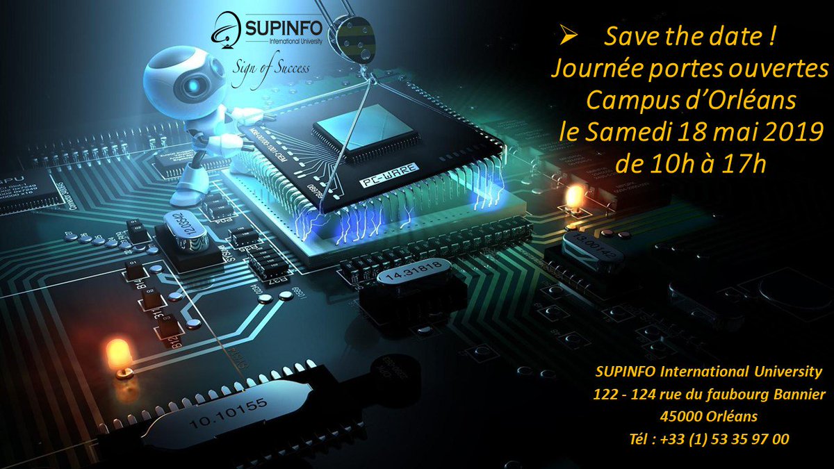 SUPINFO_Orleans's tweet photo. Samedi 18 mai de 10h à 17h, le campus SUPINFO Orléans organise une journée Portes Ouvertes ! L'occasion pour vous de venir visiter notre école, discuter avec nos étudiants et le staff.
#JPO #JournéePortesOuvertes #Informatique #Métiersdunumérique #SUPINFOrléans https://t.co/tWM6IWrjAE