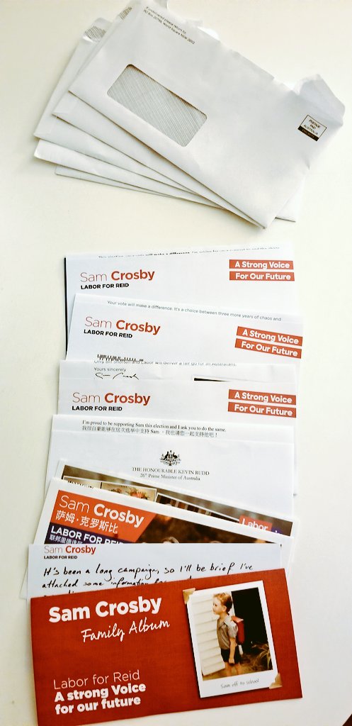 Is <a href="/SamPCrosby/">Sam Crosby</a> really a strong voice for our future with this wastage? There's no need to spam us with 5 letters addressed to one person at our household #Auspol #AustraliaPost #LabourFail cc: <a href="/newscomauHQ/">news.com.au</a>