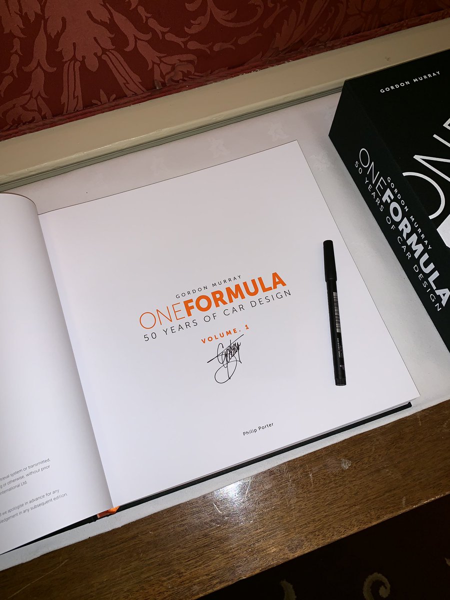 PlanetGMA's tweet photo. First signed copy of my book ‘One Formula, 50 Years of Car Design’... and it looks fantastic!
#gordonmurray #booklaunch #oneformula #racclub #brabham #mclaren #bmw #honda #alfaromeo #cosworth #f1 #mclarenf1 #supercar #f1legend #gordonmurraydesign https://t.co/XmfRU86I3y