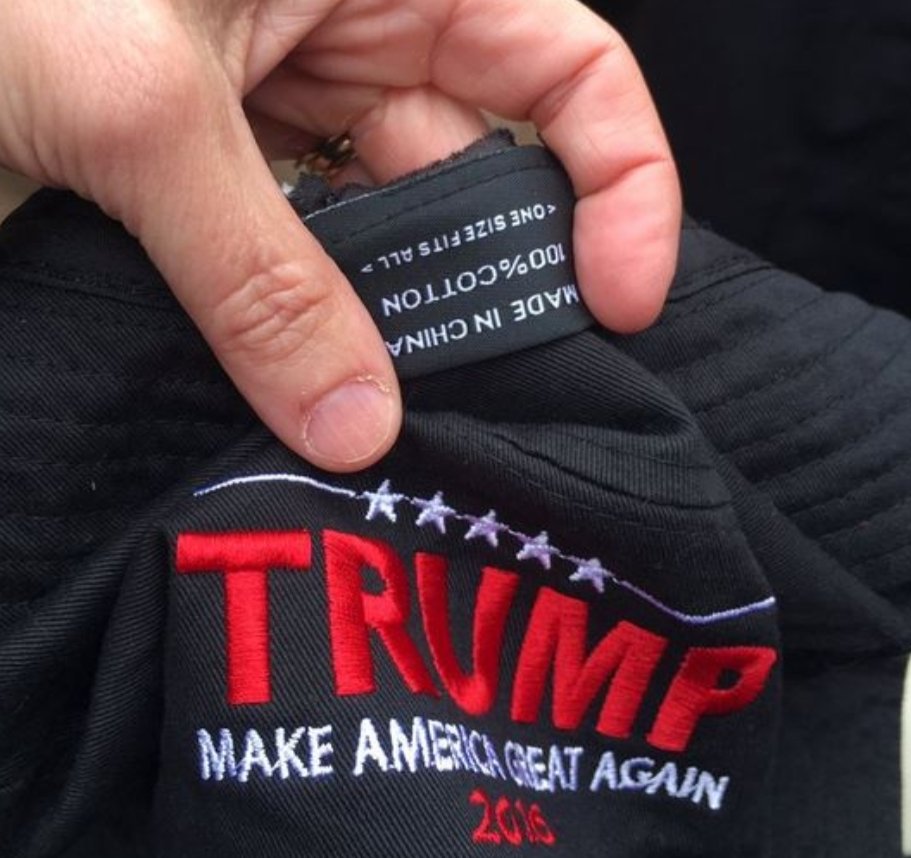 NCaDaPi's tweet photo. @realDonaldTrump How much more expensive will your trumpy products be, thanks to tariffs?

Will China be paying the tariffs on MAGA hats? https://t.co/kjmYhd913W