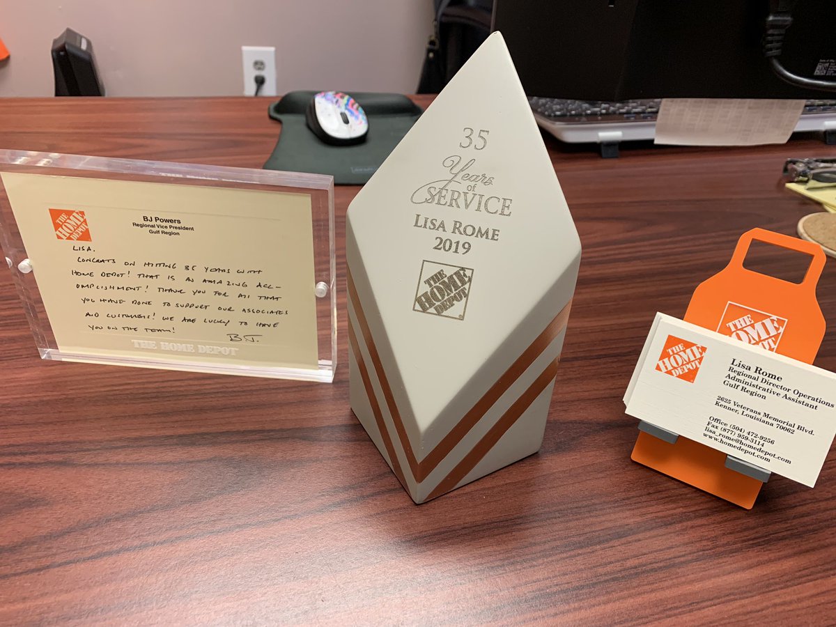 I would like to thank Home Depot for 35 wonderful years! My entire adult life was spent here and I wouldn’t change a thing! Thank you BJ for the note and award! It means a lot to me!  <a href="/bjp84/">BJ Powers</a> <a href="/WendyLChilders/">Wendy Childers</a> <a href="/HectorAPadilla/">Hector Padilla</a> <a href="/AMCTHD/">Ann-Marie Campbell</a>