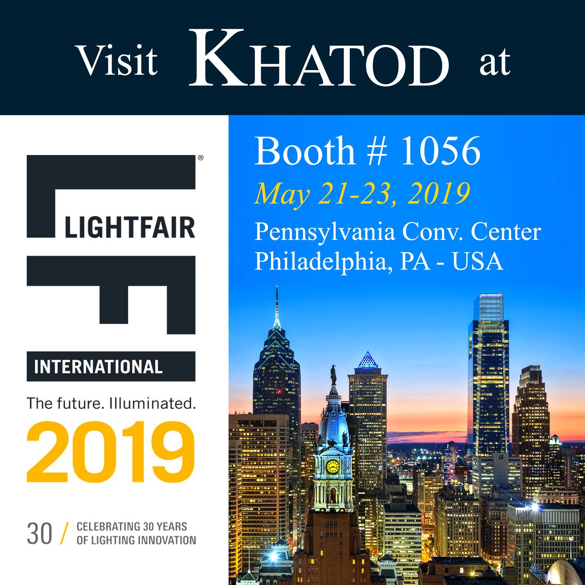 KhatodOpto's tweet photo. Ready for another #bright tour around the world?
This time Khatod turns its lights on #Philadelphia and light up the @lightfair 2019!
Come to enjoy with us the new customized solutions for #LED lenses!
_
#khatodopto #lightingfair #ledlighting https://t.co/6C0jSLKacx