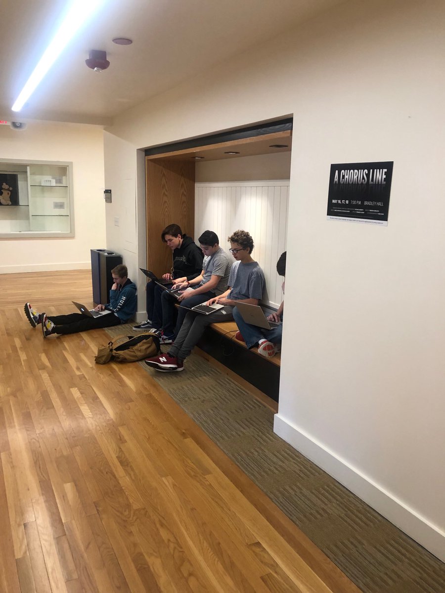 huttonpeter's tweet photo. .@bcdschool hallways are active work spaces. Students working on VR for history class. #newbasics #both/and https://t.co/PWrylnpf6L