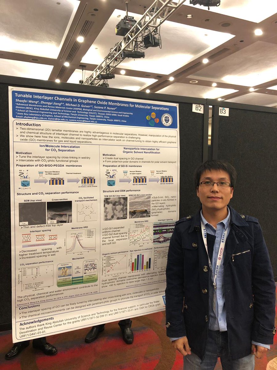 NunesGroup's tweet photo. Our postdoctoral fellow Dr. Shaofei Wang @Shaofei11 presenting his research on graphene oxide membranes at North American Membranes Society meeting @NAMS2019 at Pittsburg, USA
@MembraneSociety @AMPM_KAUST @KAUST_News #grapheneoxide #membranes #nanofiltration https://t.co/0RXKMpT3yy