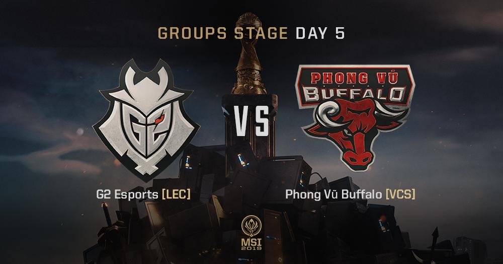 lolesports's tweet photo. For the second game of the day we have @MrBuffalo7 versus @G2esports! #G2WIN #PVBWIN #MSI2019 https://t.co/QnoWwK6e7g