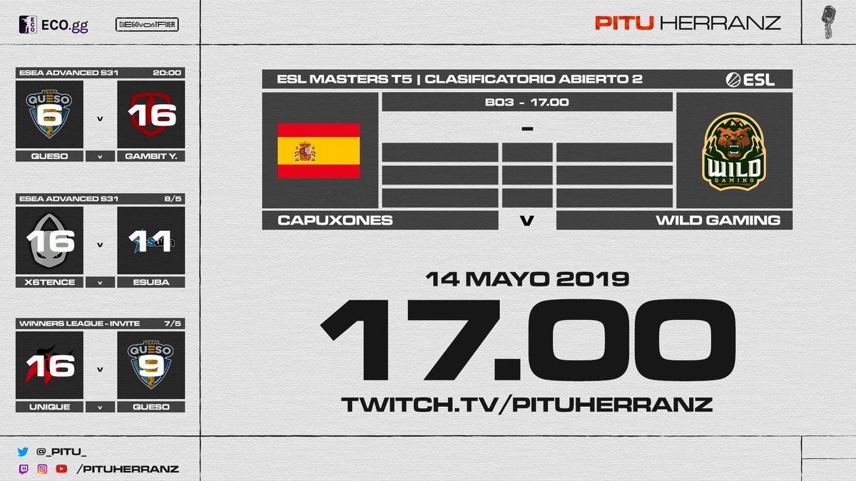 _Pitu_'s tweet photo. Un Bo3 por una plaza en #ESLMastersCS
🎙@_Pitu_
🇪🇸#Capuxones vs. 🇪🇸@WildGamingClub
🎙@UnTioQueSabe
🇪🇸#Rookies vs. 🇵🇹#TeamEX https://t.co/c84pTGvsLa