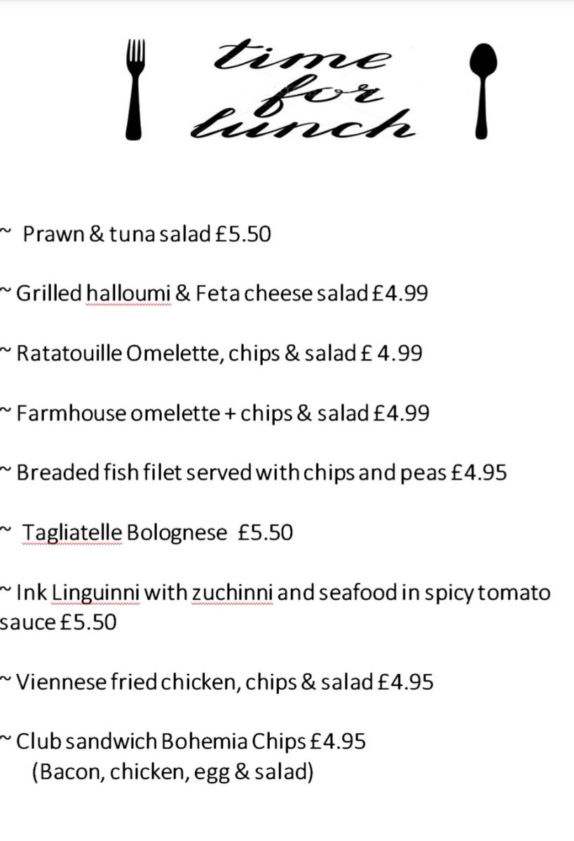 Why not have lunch with us :) 
Call to take out or come in for a lovely meal 0121 471 2713...