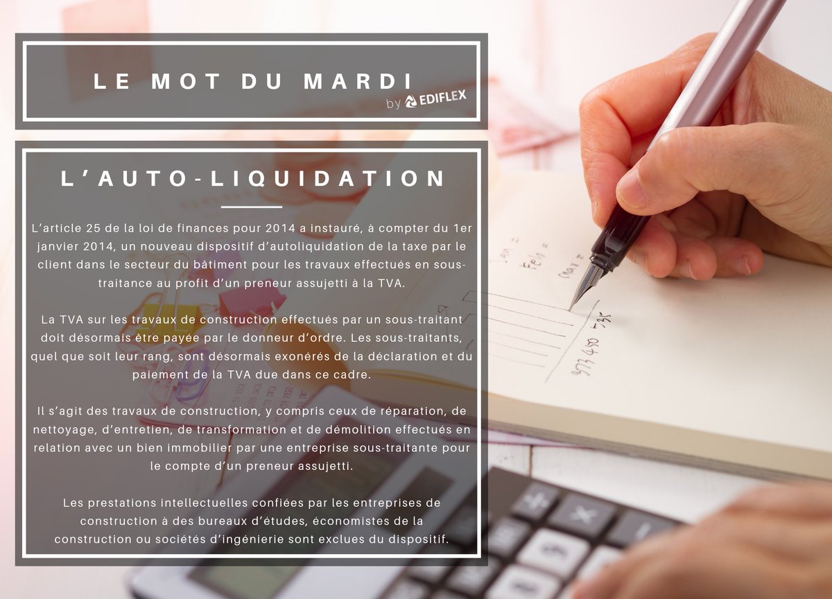 EpictureParis's tweet photo. Nous débutons aujourd’hui avec le terme : #Autoliquidation

#lemotdumardi #marchespublics #ediflex #epicture
Sources : https://t.co/l01wQzRa6W https://t.co/EnBnRBTwue