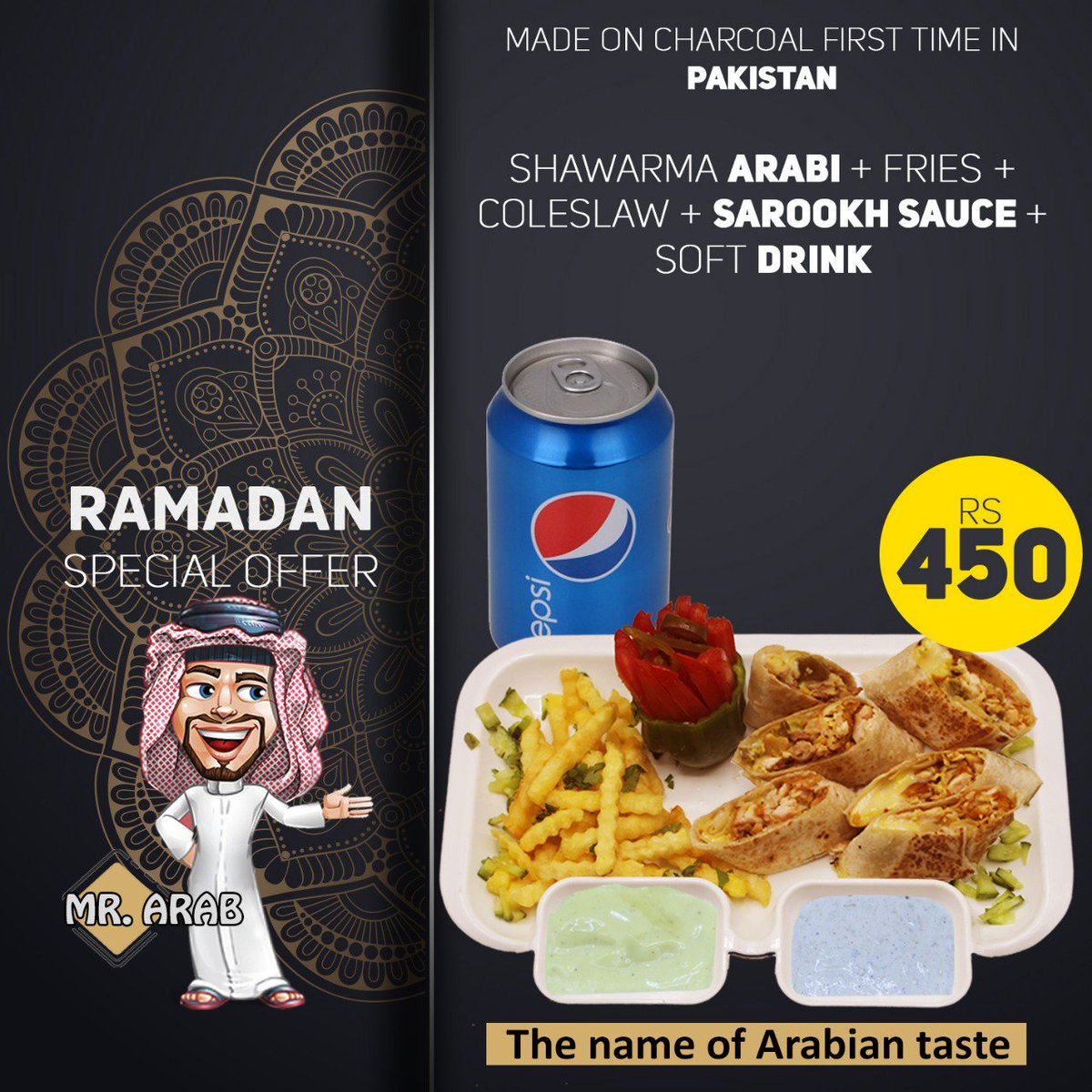 MrArabCafe's tweet photo. Here is another Special Ramazan Offer.
Enjoy Shawarma Arabi with Yummy Fries and Coleslaw spiced with Sarookh Sauce and chill it with Soft Drink

#Ramazan #Ramadan #Ramazanoffer #ArabianFood #Food #DHAKarachi #Karachi #DHA #Arab #MrArab #ArabicFood #Shawarma #RealArabicTaste https://t.co/o6tiB15Cxd