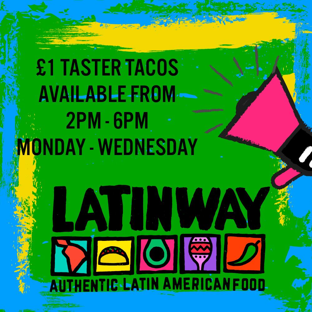 🌮 Our £1 TASTER TACOS are available on Mondays, Tuesdays and Wednesdays from 2pm to 6pm. This includes ANY filling and any sauce with onion pickle on the top 👏 #Aberdeen 📍Belmont Street