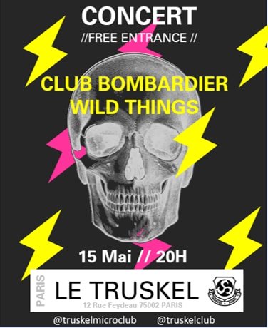 truskelclub's tweet photo. 🎙 Ce soir au Truskel

> 20h : Wild Things (#alternativerock)
> 21h : Club Bombardier (#punkrock #stoner #rockab)
> 22h à 5h : Dj Set.

🎫 Entrée gratuite / Free admission
🍻 Happy Hours de 19h à 21h
📍 12 rue Feydeau, 75002, Paris https://t.co/V6CRK4czml