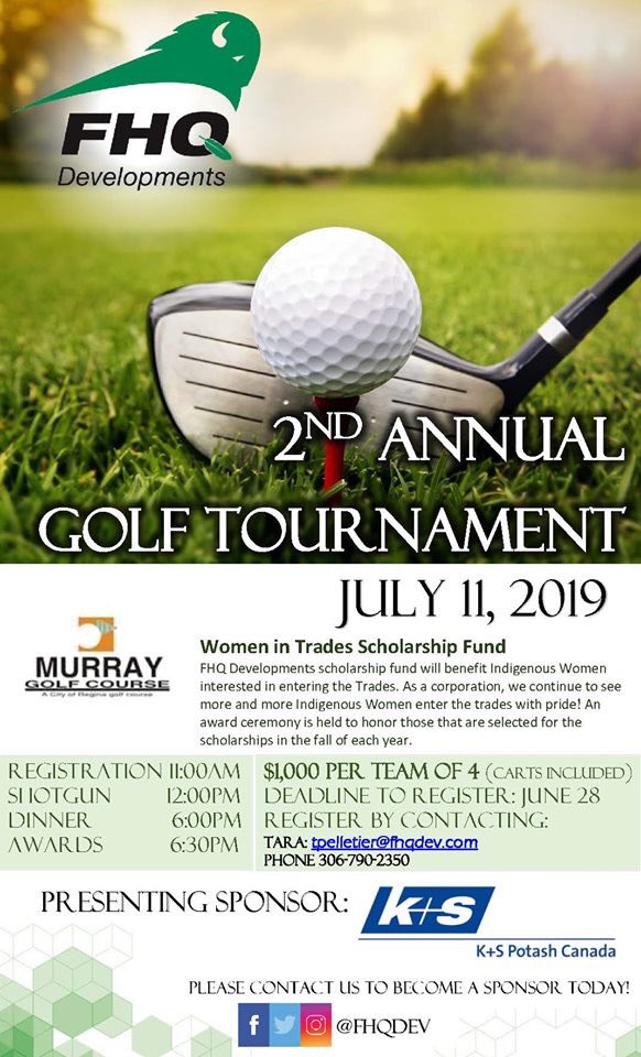 FHQDev's tweet image. Please join us for @FHQDev 2nd Annual Golf Tournament!!! This will be held July 11, 2019 at the Murray Golf Course! 

Last year was a sold out event so please be sure to register early!!!

 #community #golftournament #fhqdevelopments #fhqtc #indigenouswomenintrades #scholarships