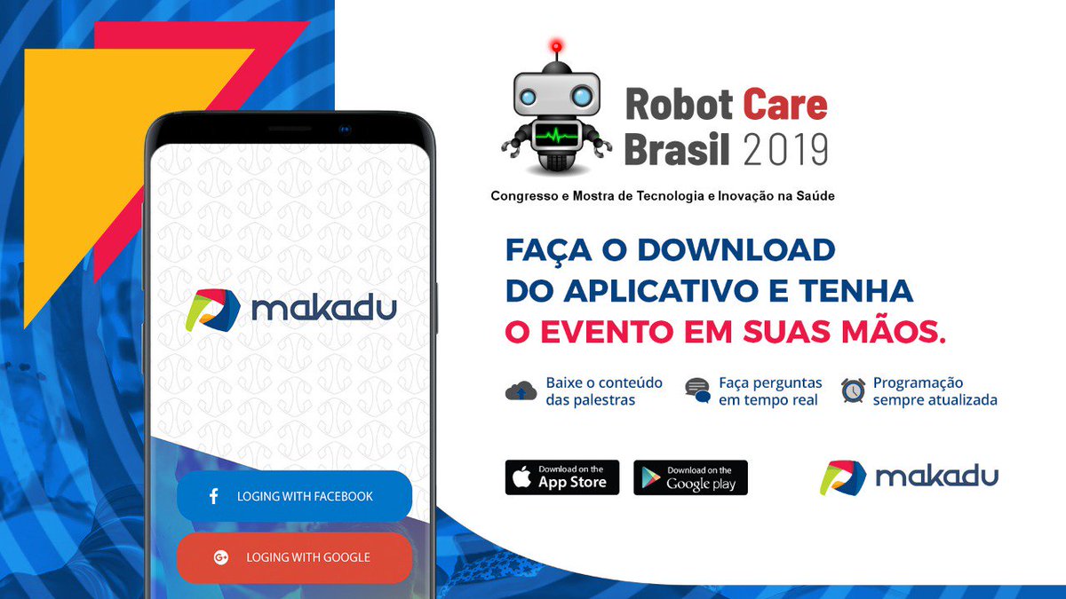 robot_care's tweet photo. Você já baixou o app do #robotcarebrasil?
O #makadu está disponível para Android e ioS!
Nele você encontrará a programação atualizada e poderá votar, durante o evento, nos Pitch's das Startup's! 😉 https://t.co/TWfXwPB4e9