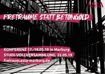 Am Freitag startet unsere Konferenz #FreiräumeStattBetongold rund um Freiräume im Bezug auf Stadt, Uni, Bildung und Projekte in Marburg. Infos zum Programm und zur Anmeldung findet ihr auf freiraum.asta-marburg.de
